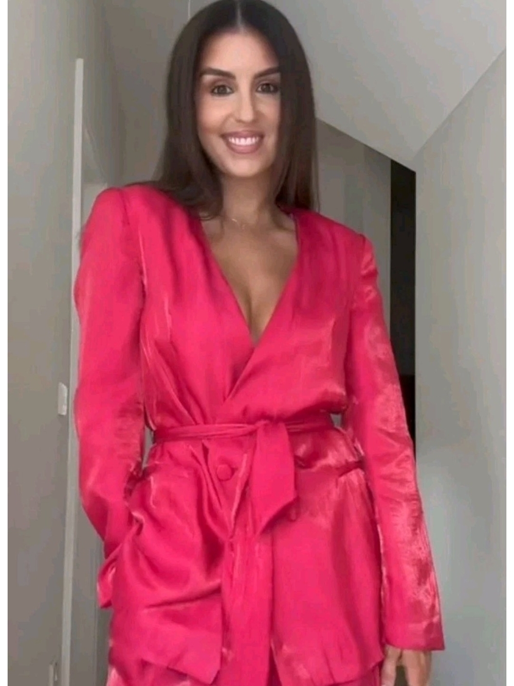 Zara Hot Pink Satin Wrap Blazer. Size M